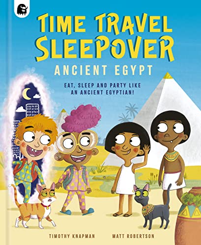Book cover: children with pets in front of Egyptian pyramids.