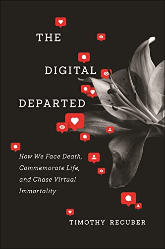 Book cover: "The Digital Departed" with a white lily and social media icons.