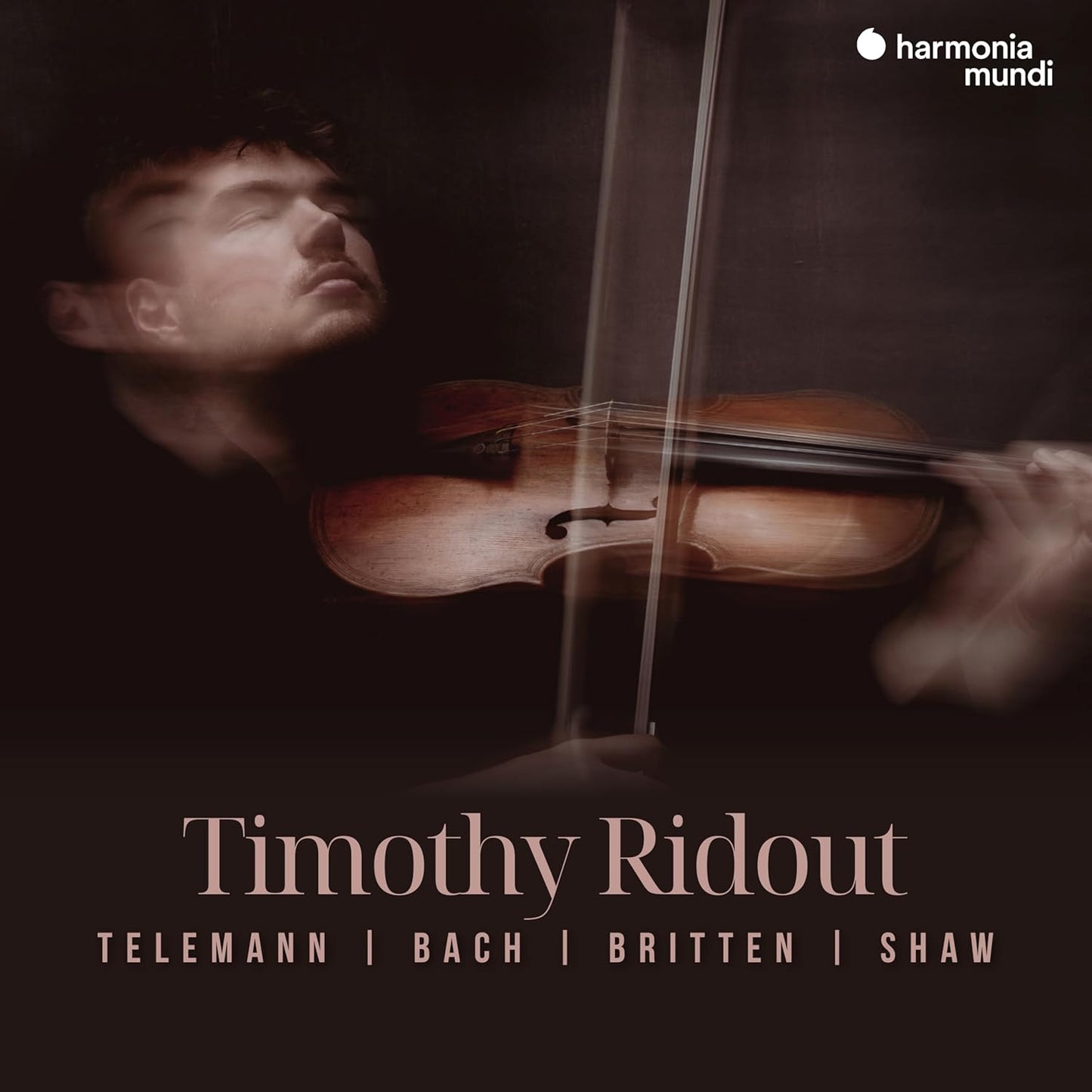 CD cover featuring violinist Timothy Ridout with his instrument.