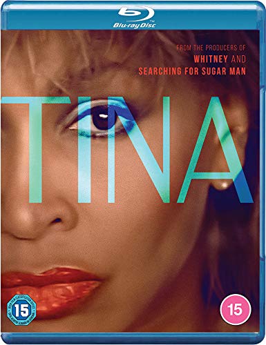 Blu-ray cover for the documentary Tina featuring a close-up of Tina Turner's face.