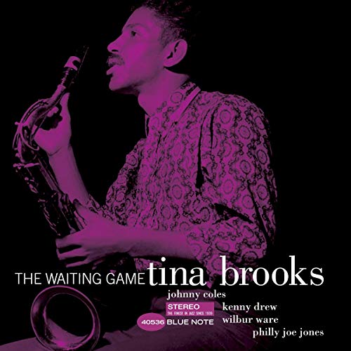 Tina Brooks album cover, jazz musician with saxophone in pink tones.