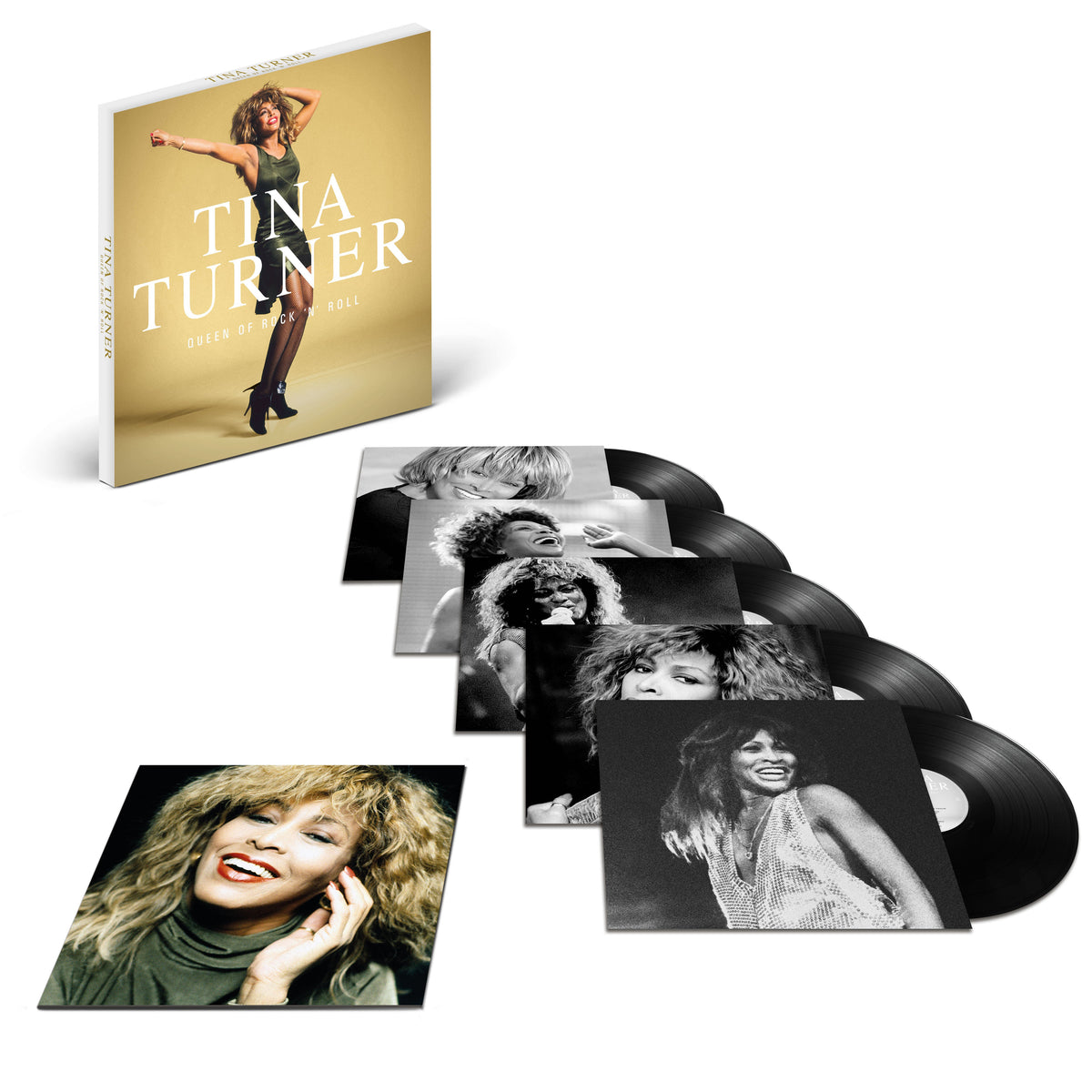 Tina Turner Queen of Rock ‘n’ Roll 5LP vinyl box set with album covers.