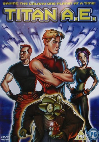 “Titan A.E.” DVD cover featuring characters and spaceships in blue tones.