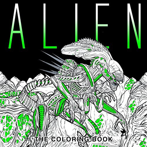 Black and white line drawing of an Alien creature, with green highlights.