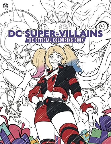 DC Super-Villains colouring book cover with Harley Quinn and Catwoman outlines.