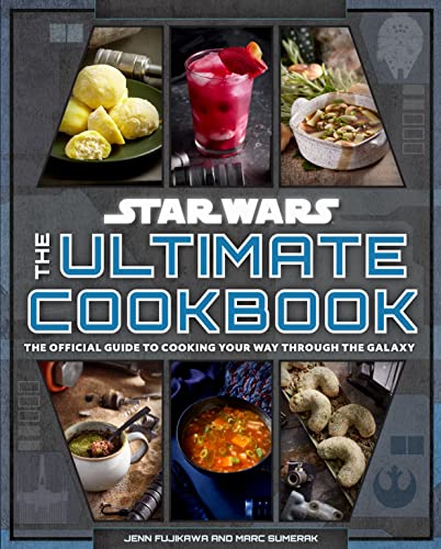 Star Wars cookbook cover with colorful food images and galactic details.