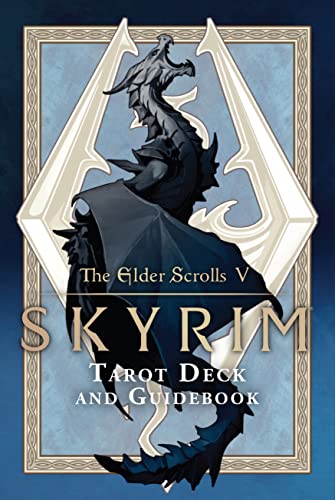 Skyrim tarot deck cover featuring a black dragon and ornate frame.