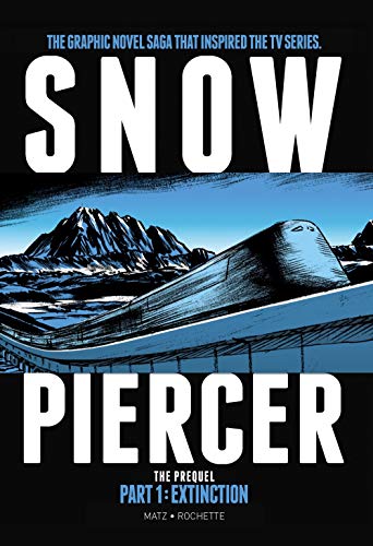 Snowpiercer graphic novel cover with a train and snowy mountains.