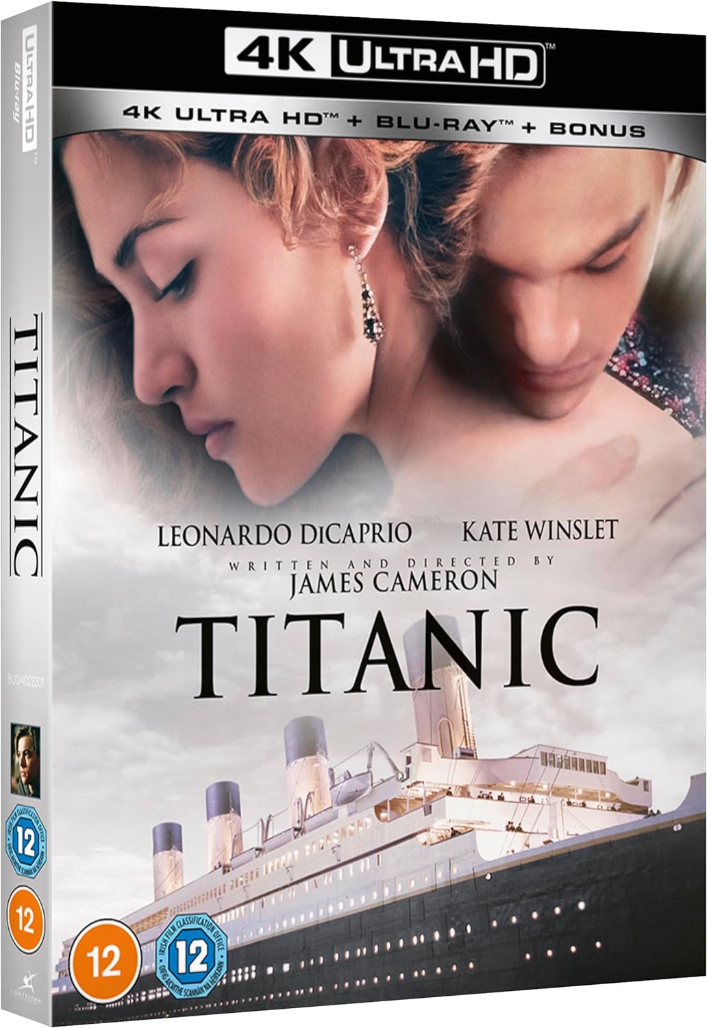Titanic Blu-ray cover featuring Leonardo DiCaprio, Kate Winslet, and the ship.