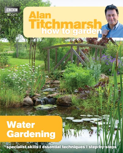 Book cover: Alan Titchmarsh’s “Water Gardening” with a pond scene.