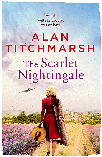 Book cover: woman in red facing a distant village and lavender fields.