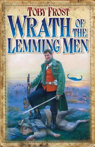 Book cover: man with sword standing on a large lemming.