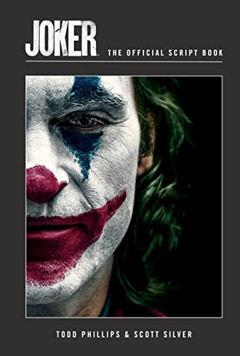 Joker" script book cover featuring Joaquin Phoenix in character makeup.