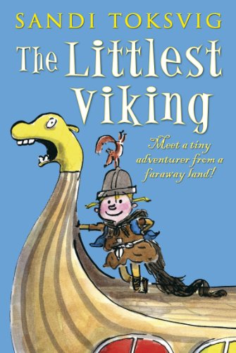 Book cover: a small Viking child on a yellow dragon-headed ship.
