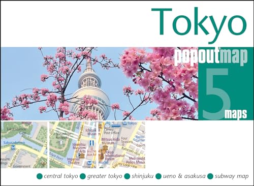 Tokyo PopOut Map cover featuring cherry blossoms, Tokyo Skytree, and city map sections.