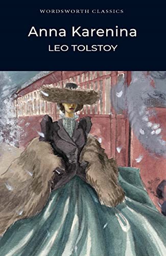 Book cover of “Anna Karenina” featuring a woman in winter attire.