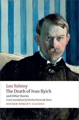 Book cover featuring a portrait of Leo Tolstoy against a blue striped background.