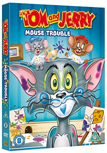 Tom and Jerry: Mouse Trouble" DVD cover featuring Tom, Jerry, and painting supplies.