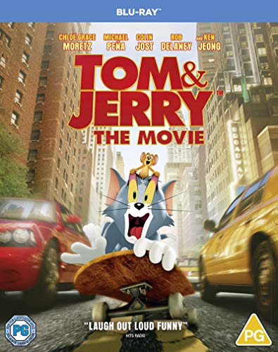 Tom & Jerry movie cover featuring the cartoon duo skateboarding in a city.