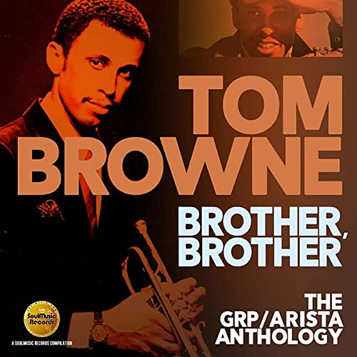 CD cover featuring Tom Browne holding a trumpet with text overlay on brown background.