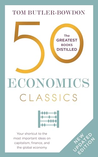 Book cover: "50 Economics Classics" with large number 50 and graph icon.