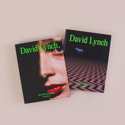 Two copies of the book David Lynch: His Work, His World on a beige background.
