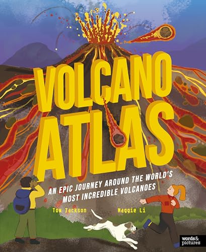 Book cover depicting a volcano erupting, with explorers and a dog.