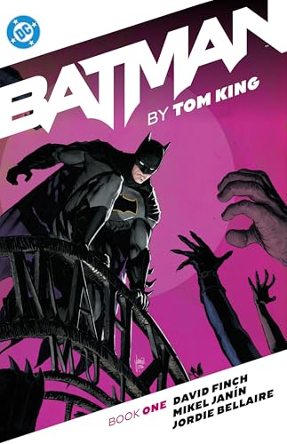 Batman stands on a rooftop with outstretched hands reaching toward him.