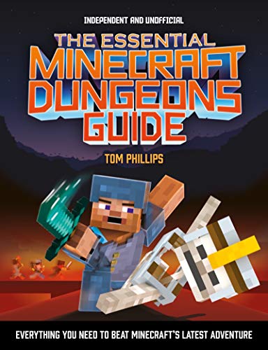 Minecraft Dungeons guide book cover featuring a pixelated character and sword.