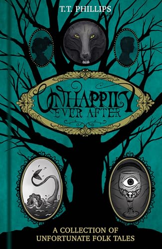 Book cover: dark teal with ornate lettering, animal and portrait silhouettes.