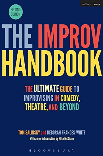 Book cover: "The Improv Handbook," second edition, blue background, colorful text.
