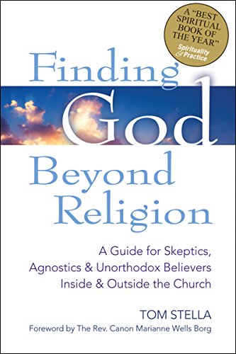Book cover: "Finding God Beyond Religion" with sky background.