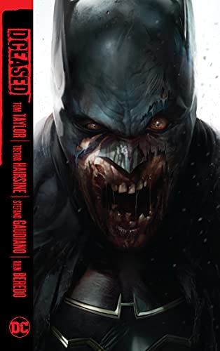 Zombie Batman with exposed teeth and glowing eyes on a comic book cover.