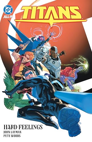 Comic book cover featuring Nightwing, Cyborg, and other Titans in action against orange background.