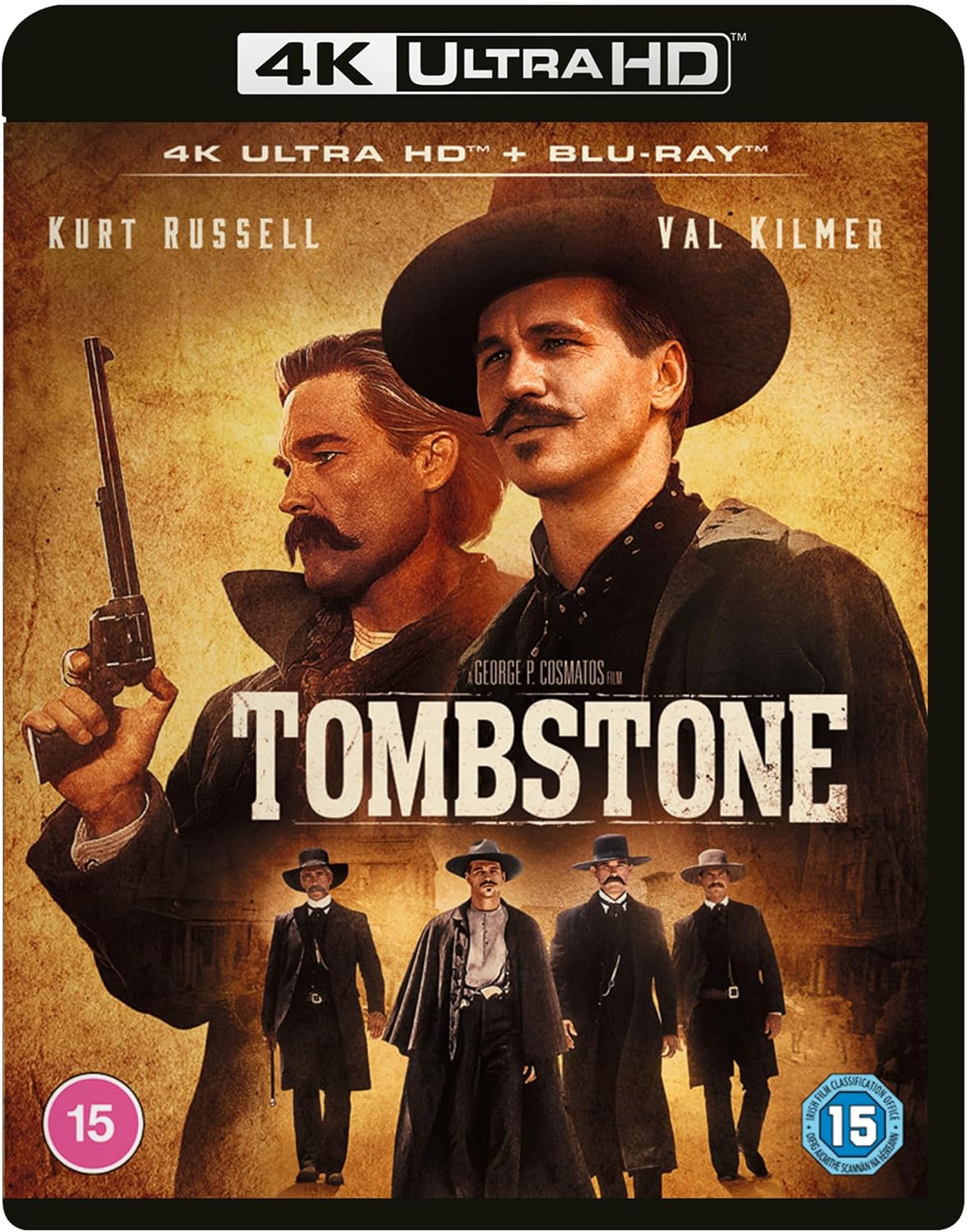 Tombstone" Blu-ray cover featuring Kurt Russell and Val Kilmer as cowboys.