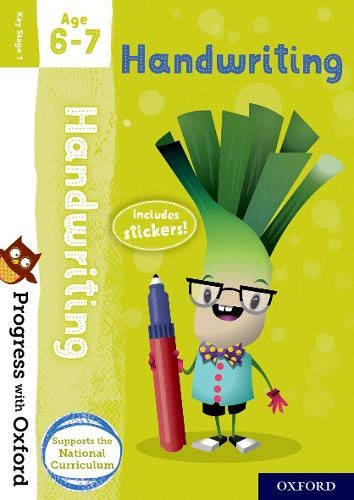Book cover for Progress with Oxford Handwriting Age 6-7 featuring a cartoon leek.