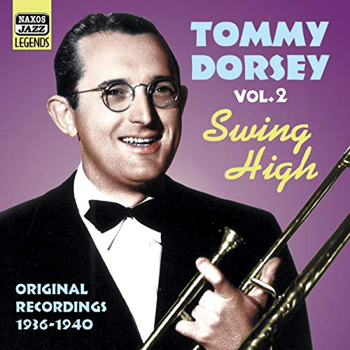 Tommy Dorsey portrait with trombone, album cover for “Swing High” CD.