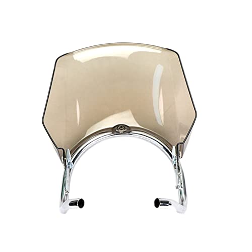 Tinted motorcycle windshield with chrome mounting brackets on a white background.
