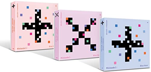 Three CD cases with pixelated crosses in pink, purple, and blue.