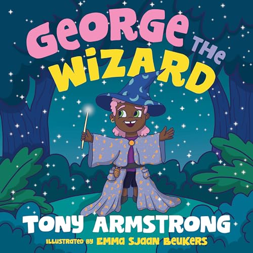 Book cover featuring a young wizard with a wand, smiling brightly.