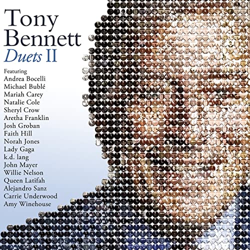 Tony Bennett Duets II CD cover with portrait made of artist photos.