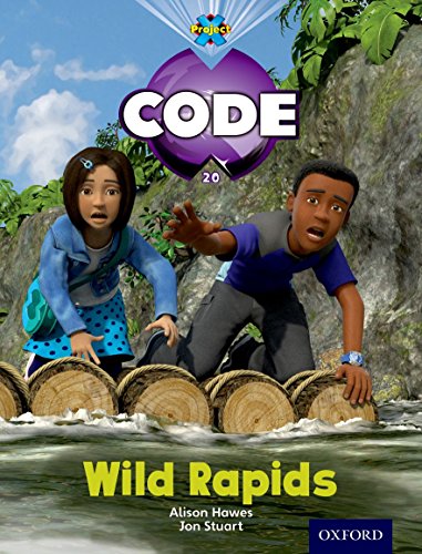 Book cover depicting two children on a log raft in a jungle river.