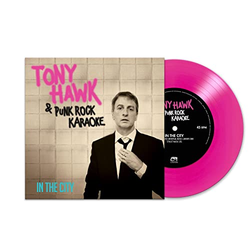 Pink vinyl record featuring Tony Hawk’s portrait and album title.