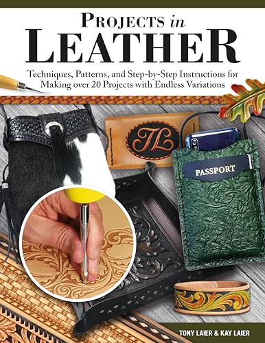 Book cover featuring leather craft projects, tools, and embossed designs.