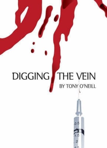 Book cover with red splatters, a syringe, and the title "Digging The Vein".