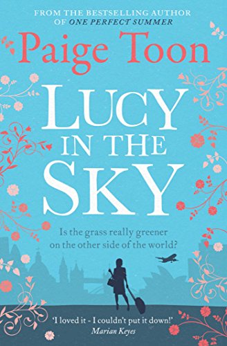 Book cover for "Lucy in the Sky" with floral design and city silhouette.