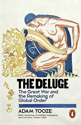 Book cover of "The Deluge" with illustration of man pouring water from a jug.