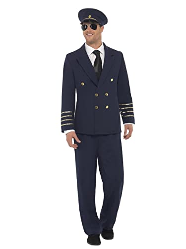 Man wearing a navy blue pilot uniform with gold detailing.