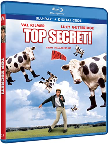 Top Secret!" Blu-ray cover with Val Kilmer and flying cows.