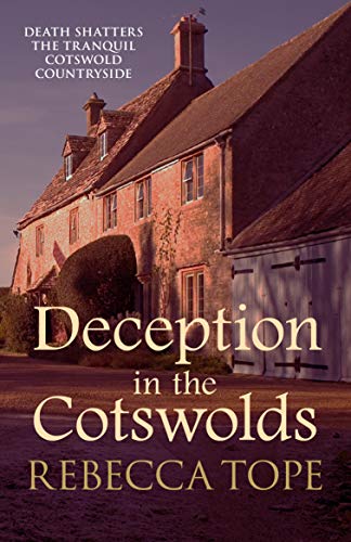 Book cover: red-brick house, large title “Deception in the Cotswolds.”